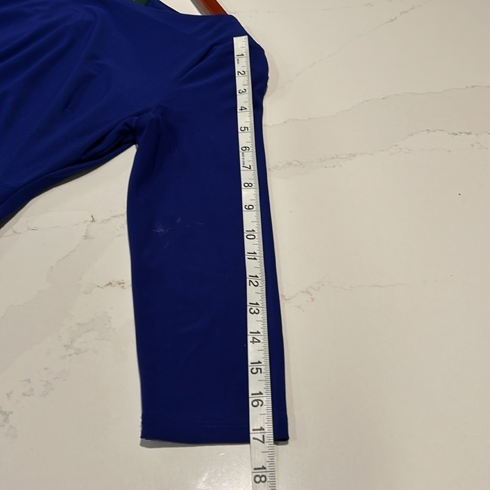Lauren by Ralph Lauren Faux Wrap Midi Ruching Blue Round Neck 3/4 Sleeves Size 4 - Picture 8 of 13